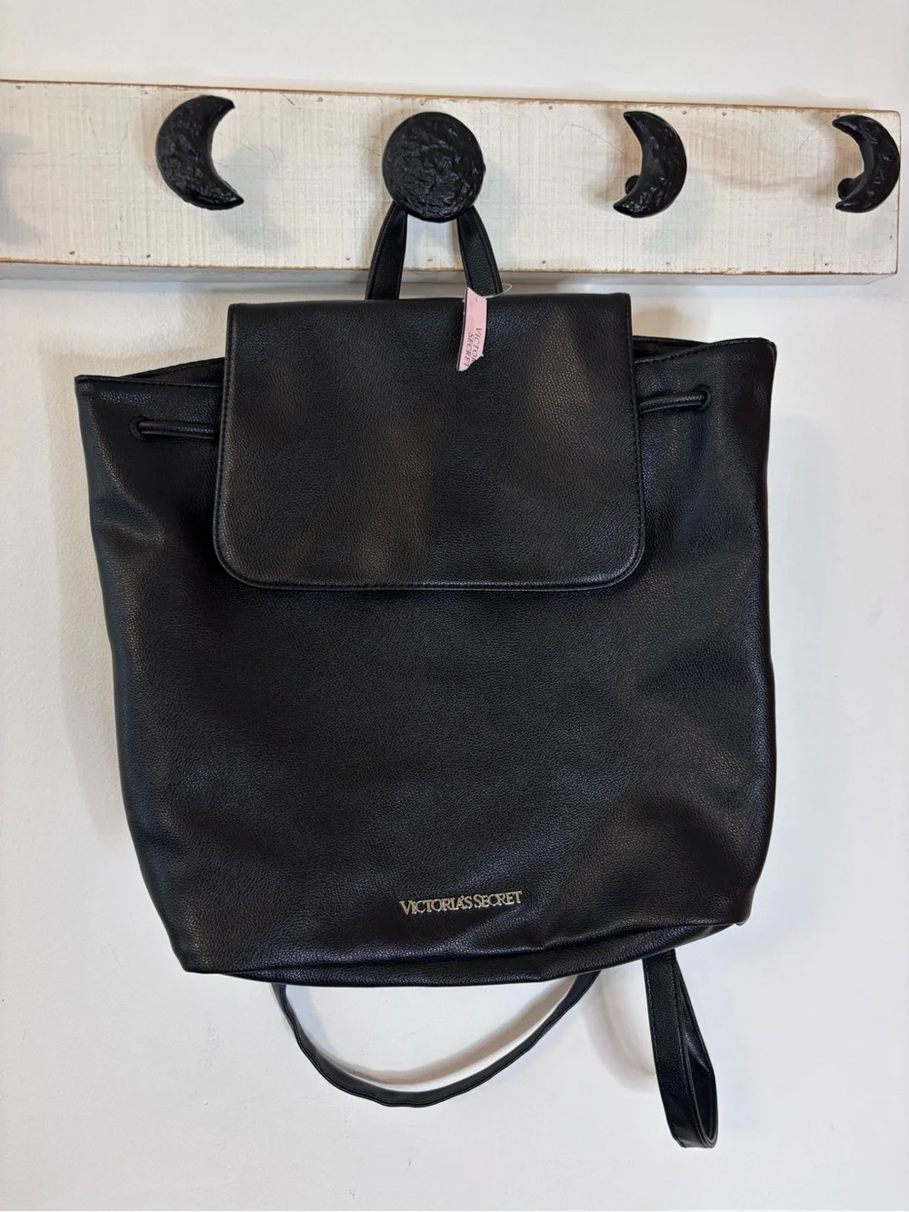Victoria’s Secret NWT Black Leather Drawstring Backpack